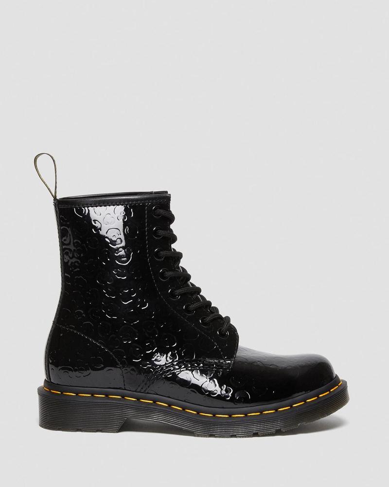 Women's Dr Martens 1460 Leopard Emboss Patent Leather Ankle Boots Black / Leopard | AU 13MQZ